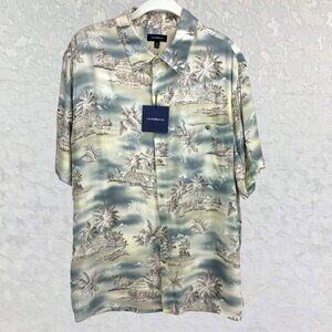 Croft & Barrow Tropical Island Print Rayon Button Down Short Sleeve Shirt XL NWT